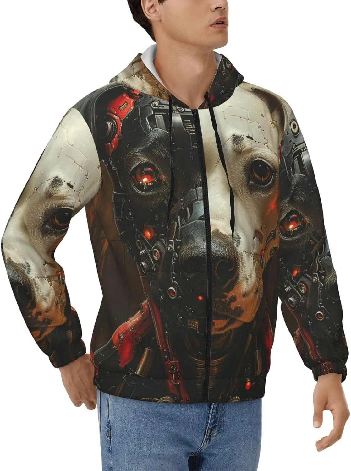 Мужская толстовка с капюшоном на молнии - Dog Half Robot Face Cool
Мужская толстовка с капюшоном на молнии - Dog Half Robot Face Cool