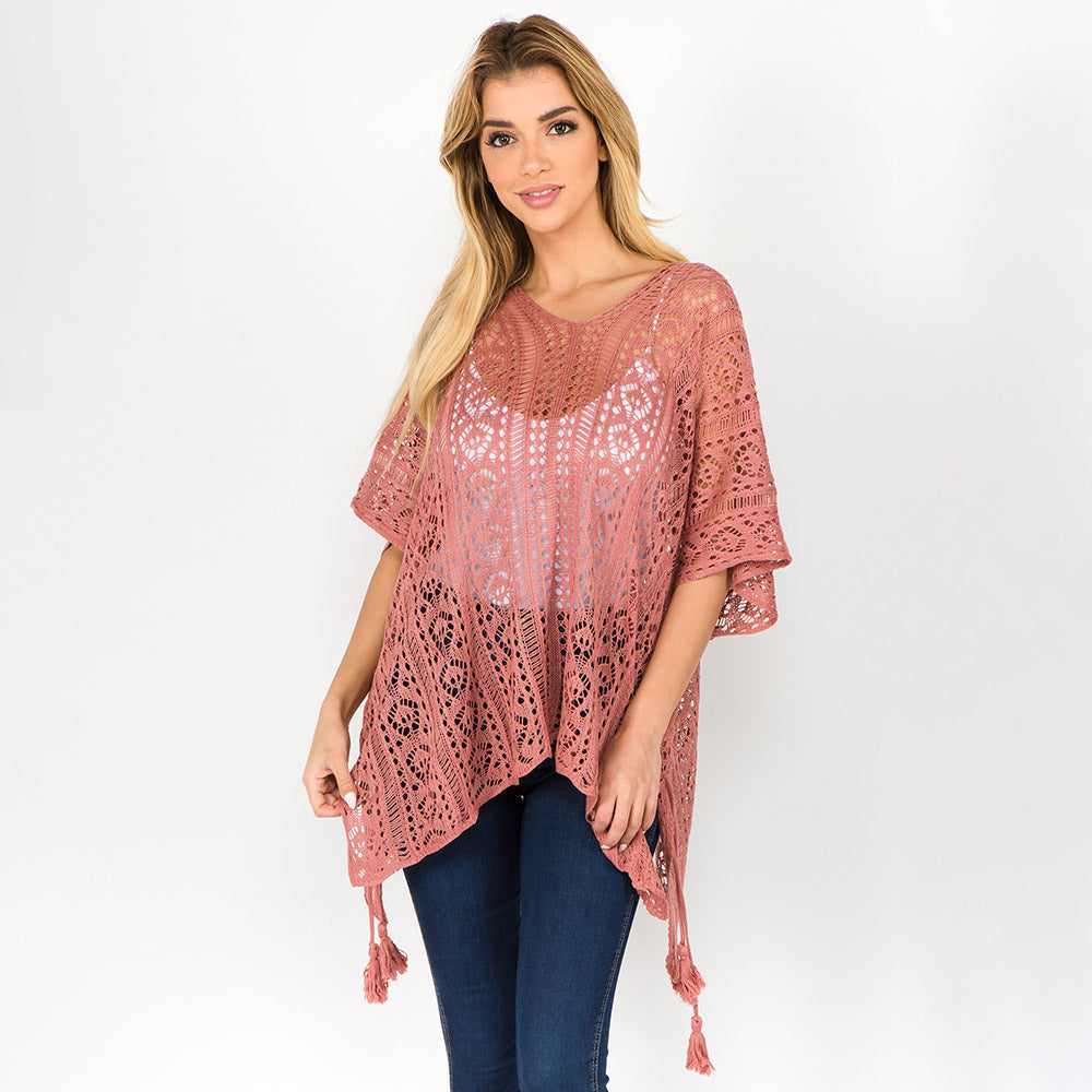 Бохо пончо с кружевными кистями TRUEDAMES, розовый
Бохо пончо с кружевными кистями TRUEDAMES, розовый