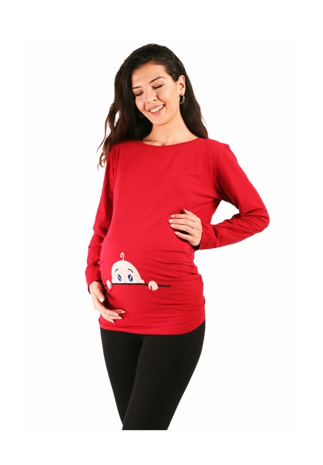 Рубашка для беременных с длинными рукавами и любопытным детским мотивом M.M.C., красный
Рубашка для беременных с длинными рукавами и любопытным детским мотивом M.M.C., красный