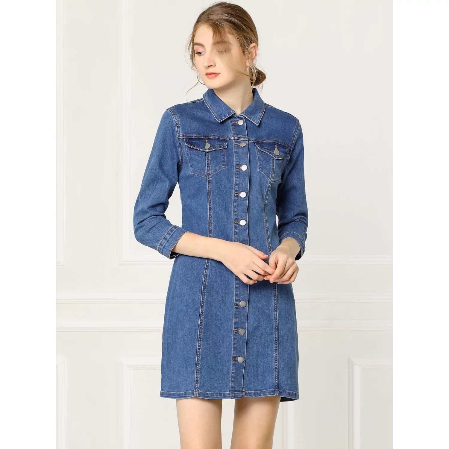 Женское джинсовое платье-рубашка узкого кроя с рукавами 3/4 на пуговицах ALLEGRA K, светло-синий
Женское джинсовое платье-рубашка узкого кроя с рукавами 3/4 на пуговицах ALLEGRA K, светло-синий