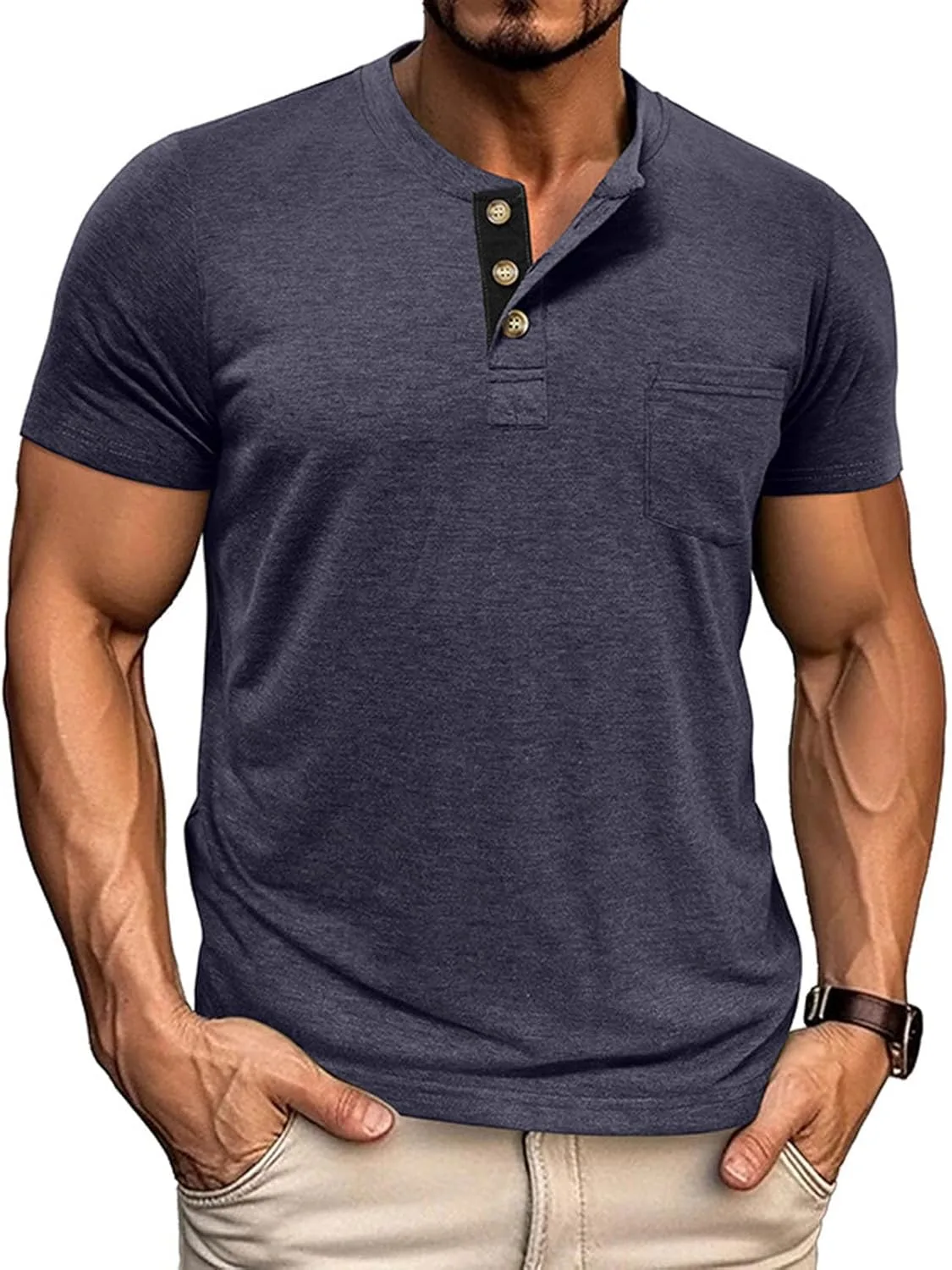 Мужская футболка хенли с коротким рукавом, летняя, свободного кроя
Мужская футболка хенли с коротким рукавом, летняя, свободного кроя