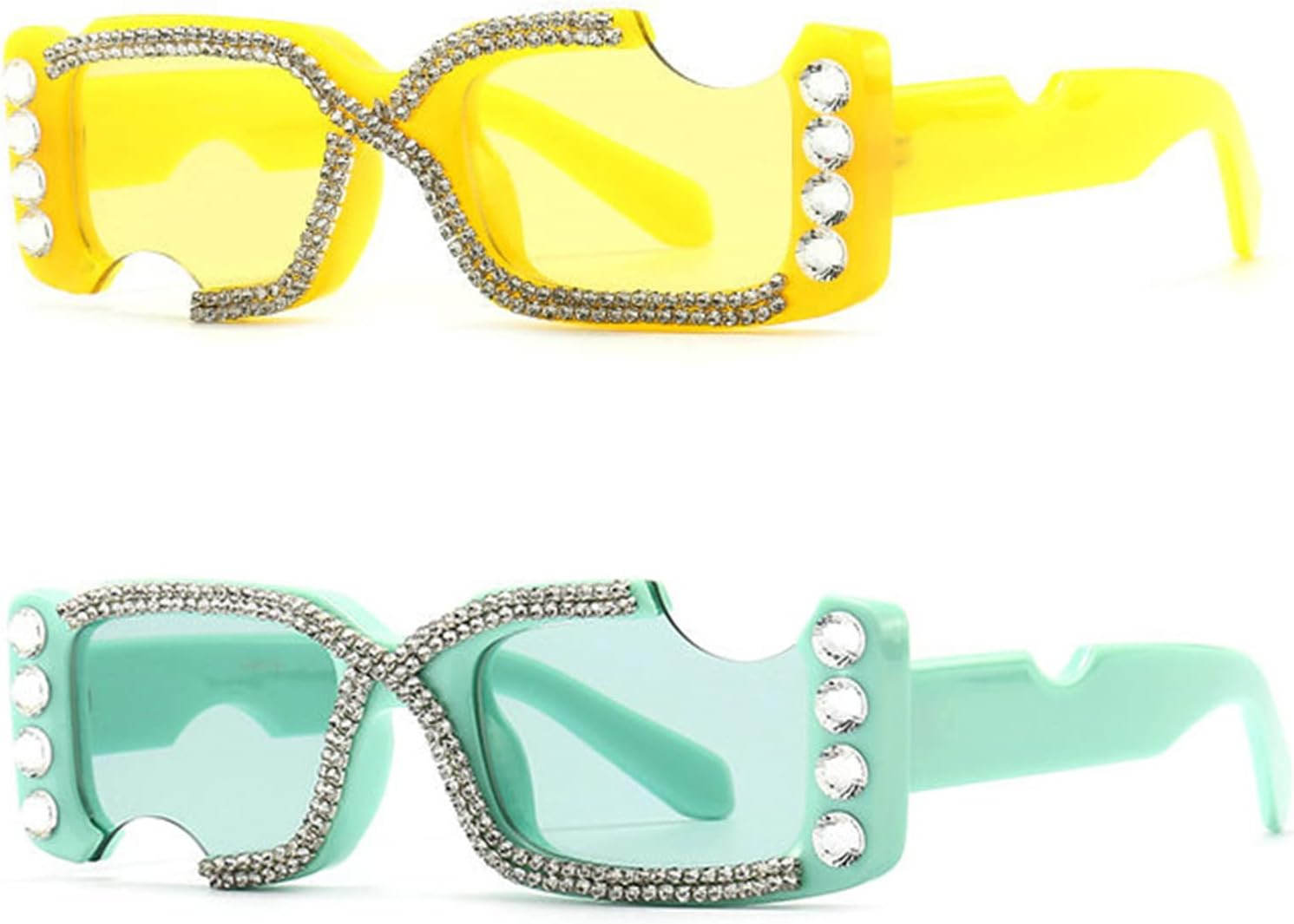 Willochra Маленькие квадратные блестящие солнцезащитные очки с кристаллами для женщин, модные, со стразами, неправильной формы, черные, женские, для вечеринок, 2pcs-green&yellow
Willochra Маленькие квадратные блестящие солнцезащитные очки с кристаллами для женщин, модные, со стразами, неправильной формы, черные, женские, для вечеринок, 2pcs-green&yellow