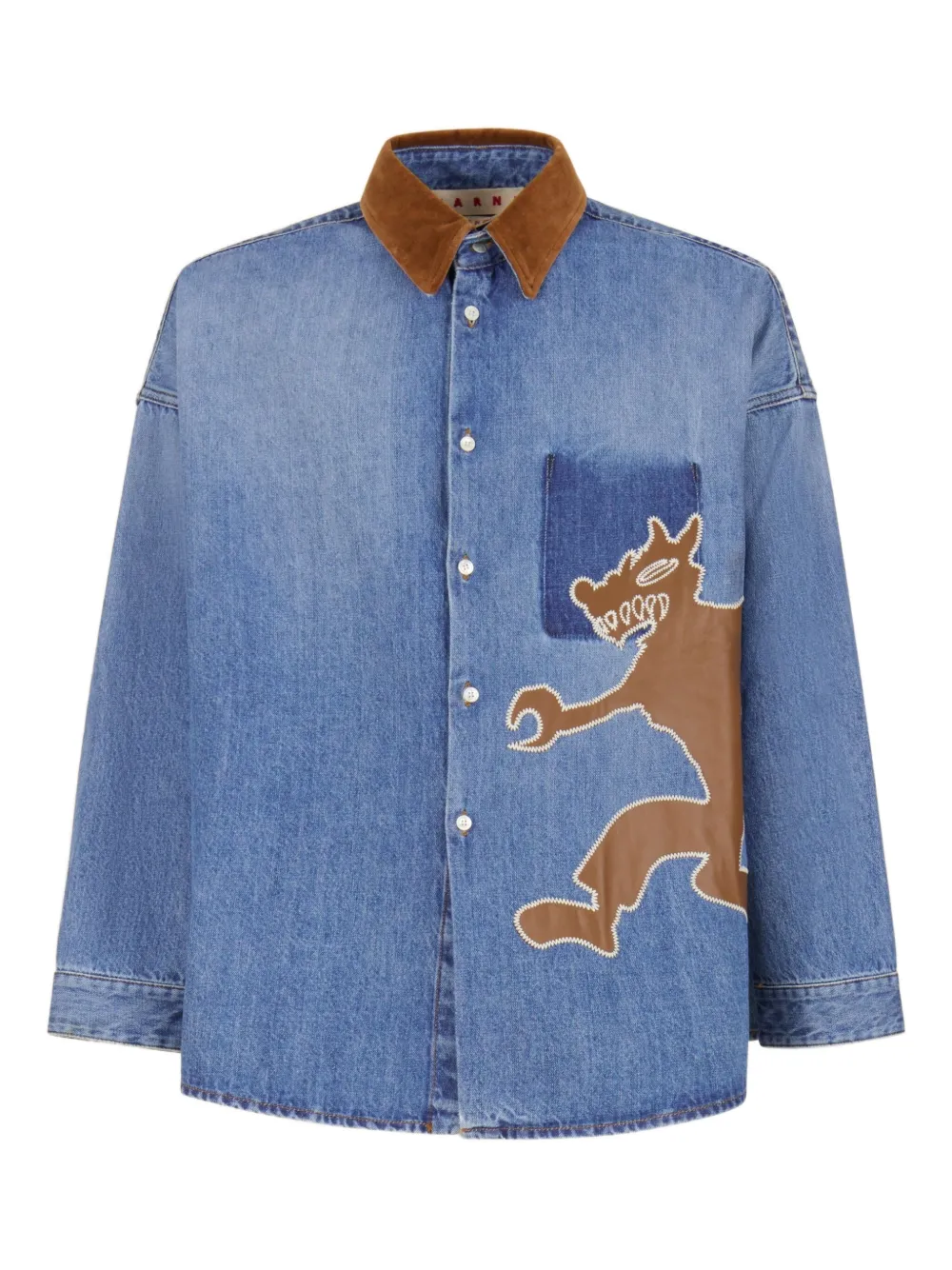 Джинсовая рубашка X Slawn & Soldier с нашивкой-волком Marni, синий
Джинсовая рубашка X Slawn & Soldier с нашивкой-волком Marni, синий