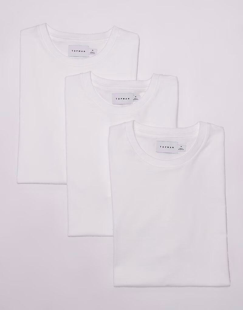 Футболки Topman стандартного кроя, 3 пары, белого цвета 
Футболки Topman стандартного кроя, 3 пары, белого цвета