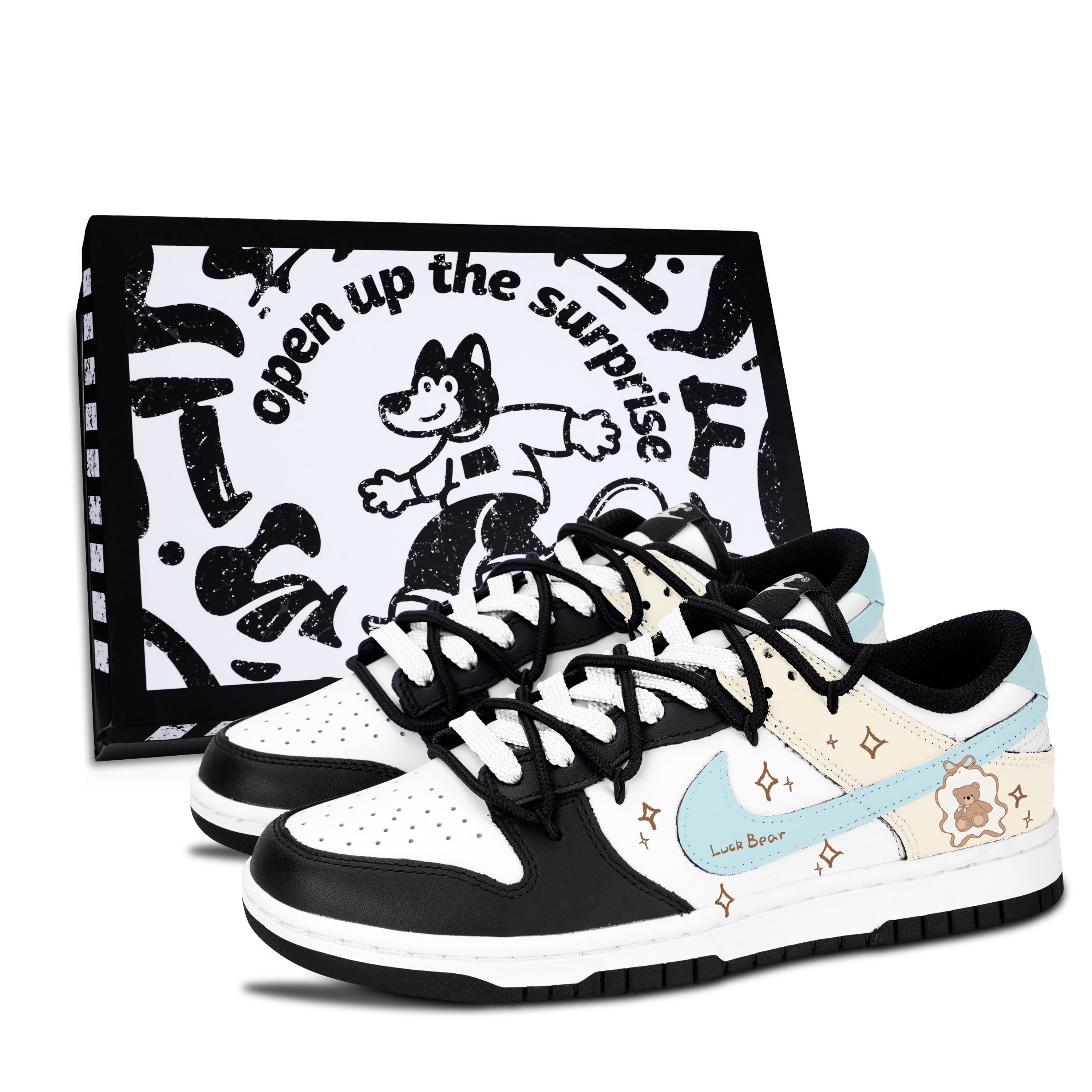Nike Dunk Black White, Lucky Bear устойчивые к истиранию низкие кеды для скейтбординга унисекс бежевый синий
Nike Dunk Black White, Lucky Bear устойчивые к истиранию низкие кеды для скейтбординга унисекс бежевый синий