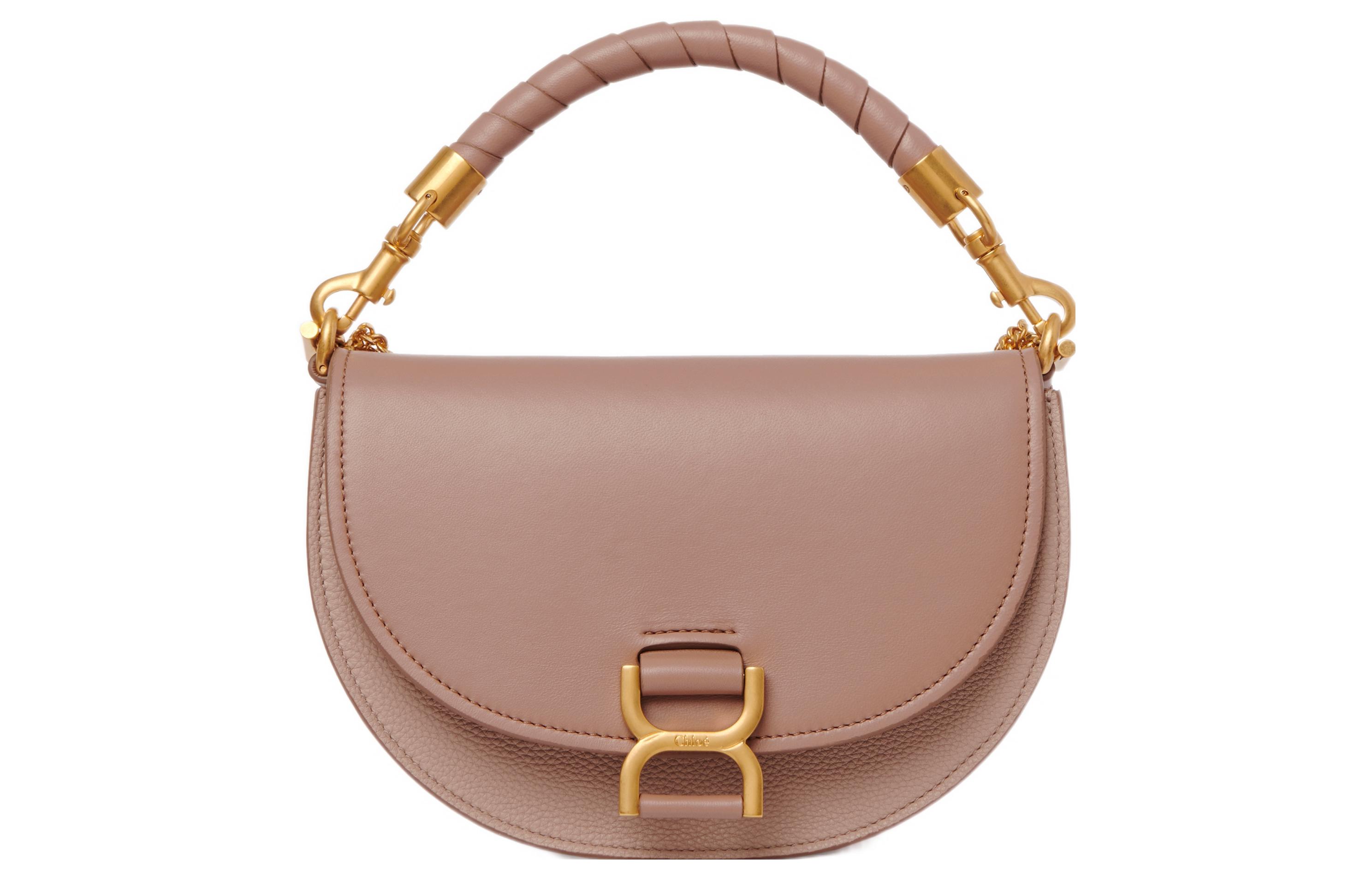 Chloe Marcie Кожаная Сумка Через Плечо На Одно Плечо Женская Розово-Розовая Из Наппа Ягненка С Зернистой Поверхностью Телячьей Кожи С Замшей Chloé