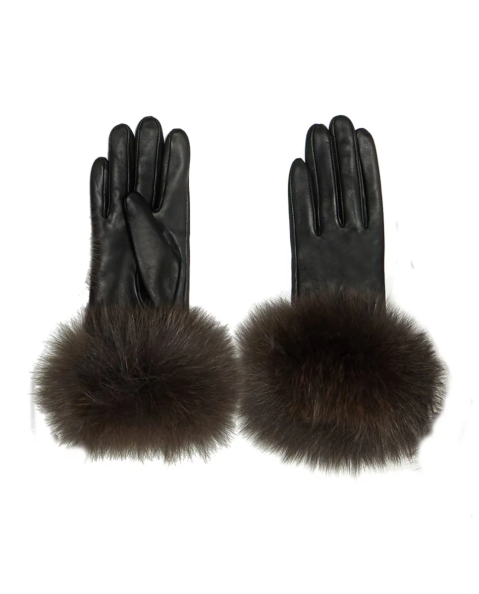 Черные кожаные перчатки с манжетами из коричневого меха лисы Maximilian, черный
Черные кожаные перчатки с манжетами из коричневого меха лисы Maximilian, черный