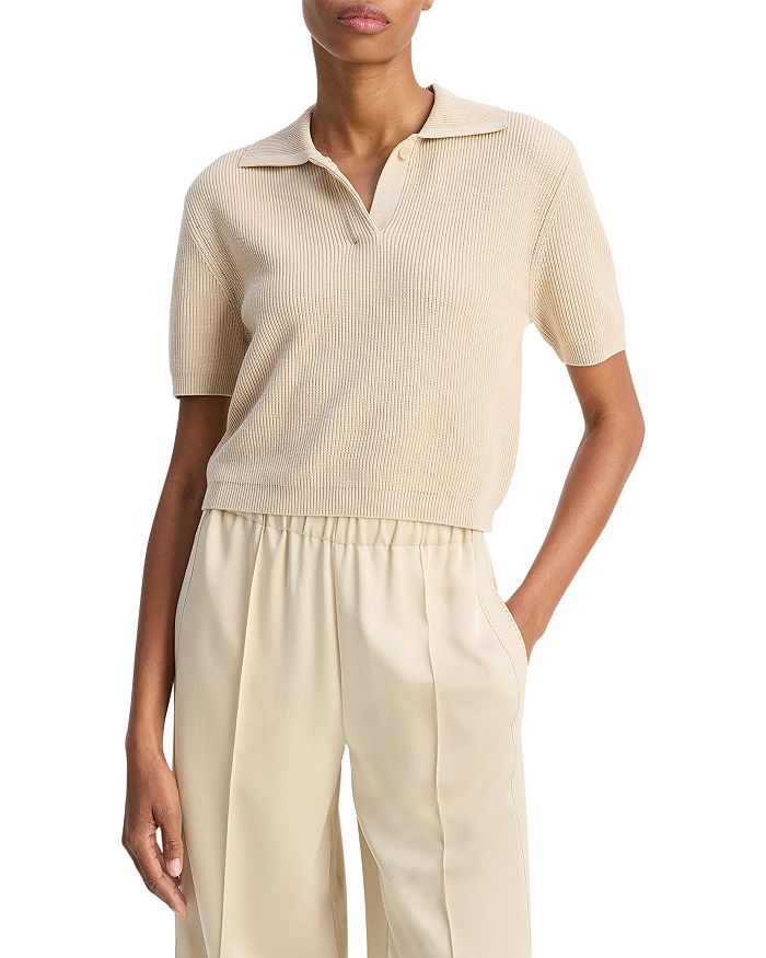 Ребристый короткий рукав поло свитер Vince, коричневый/бежевый
Ребристый короткий рукав поло свитер Vince, коричневый/бежевый