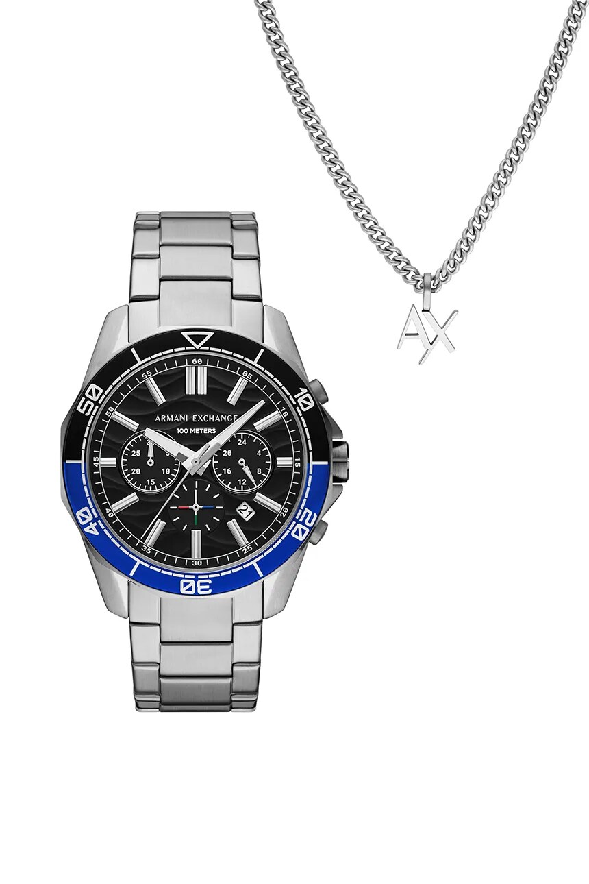 Часы и ожерелье SPENCER Armani Exchange, серебряный 
Часы и ожерелье SPENCER Armani Exchange, серебряный