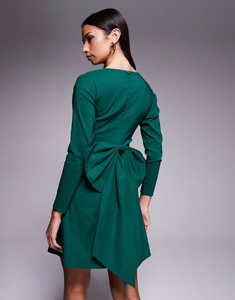 Мини-платье Bengaline с длинными рукавами и бантом на спине зеленого цвета Tfnc
Мини-платье Bengaline с длинными рукавами и бантом на спине зеленого цвета Tfnc