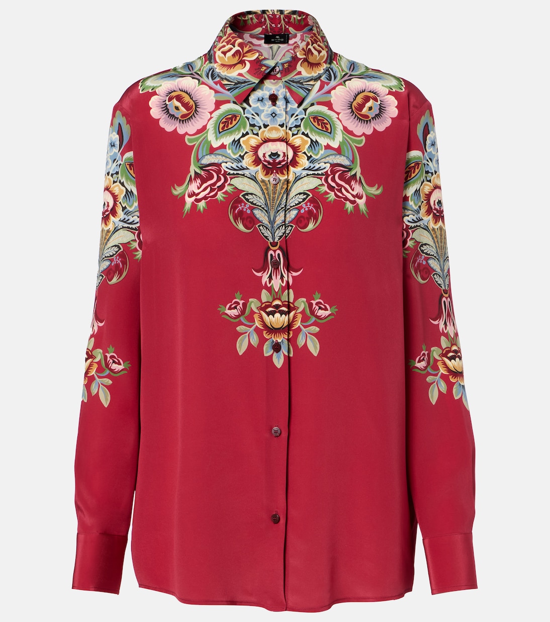 Шелковая блуза с цветочным принтом из крепа Etro, Stapa F.do Bordeaux
Шелковая блуза с цветочным принтом из крепа Etro, Stapa F.do Bordeaux