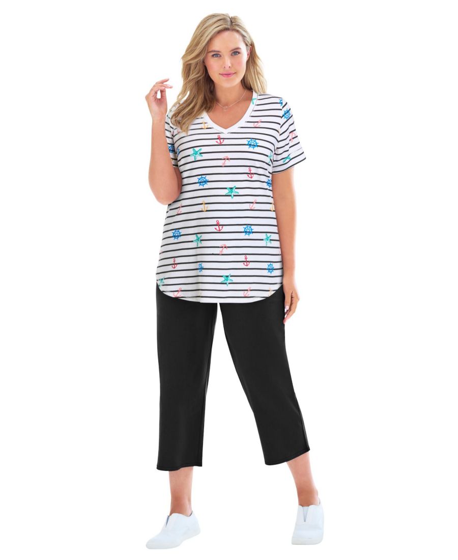 Комплект из двух частей: туника с V-образным вырезом и капри большого размера Woman Within, Black nautical
Комплект из двух частей: туника с V-образным вырезом и капри большого размера Woman Within, Black nautical