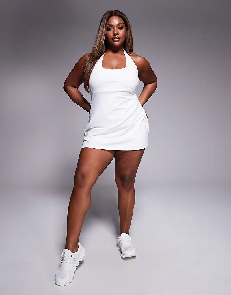 4505 Curve Active Теннисное платье с халтернеем и нижними шортами белого цвета