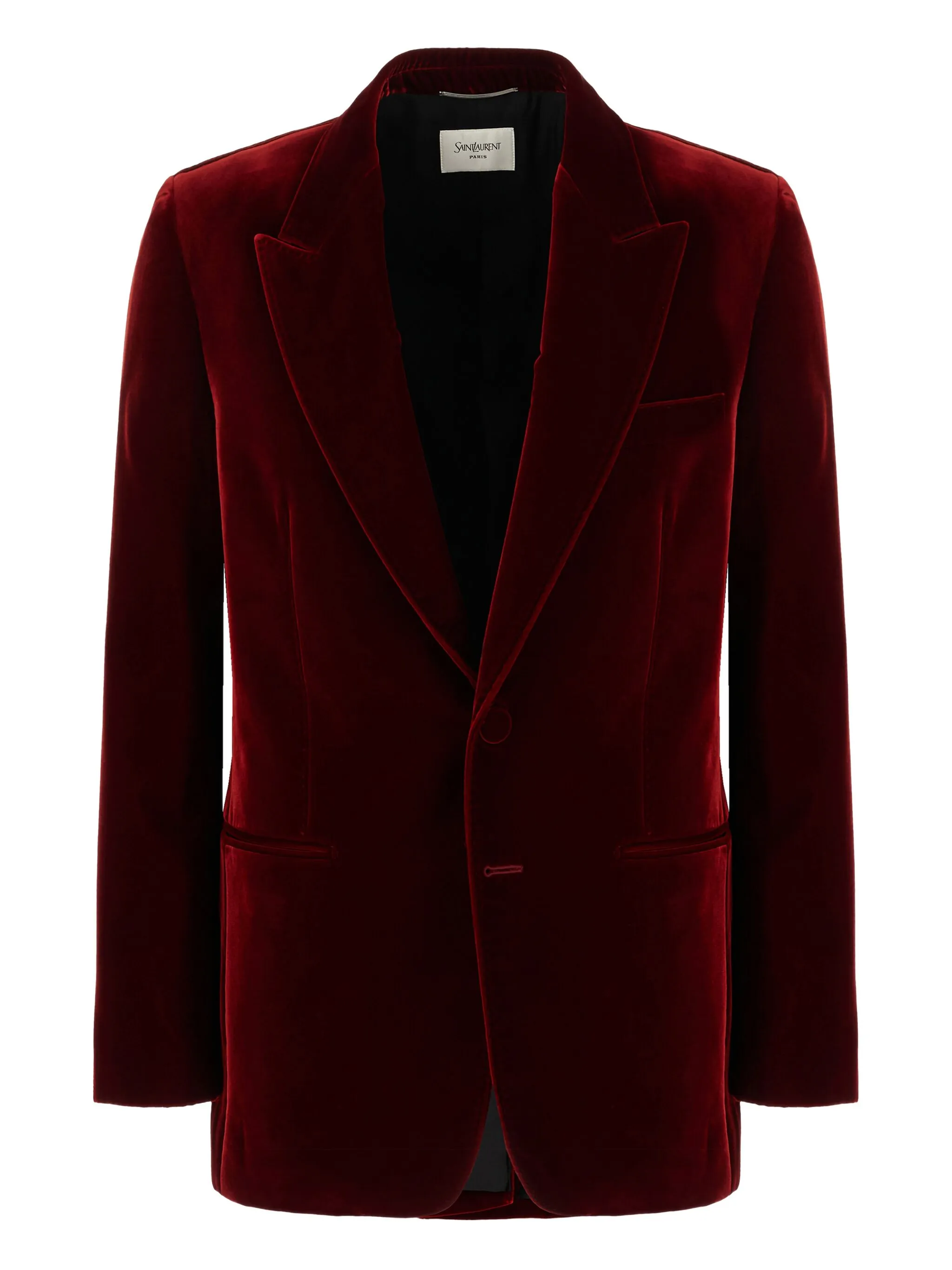 Однобортный бархатный пиджак Saint Laurent, красный
Однобортный бархатный пиджак Saint Laurent, красный