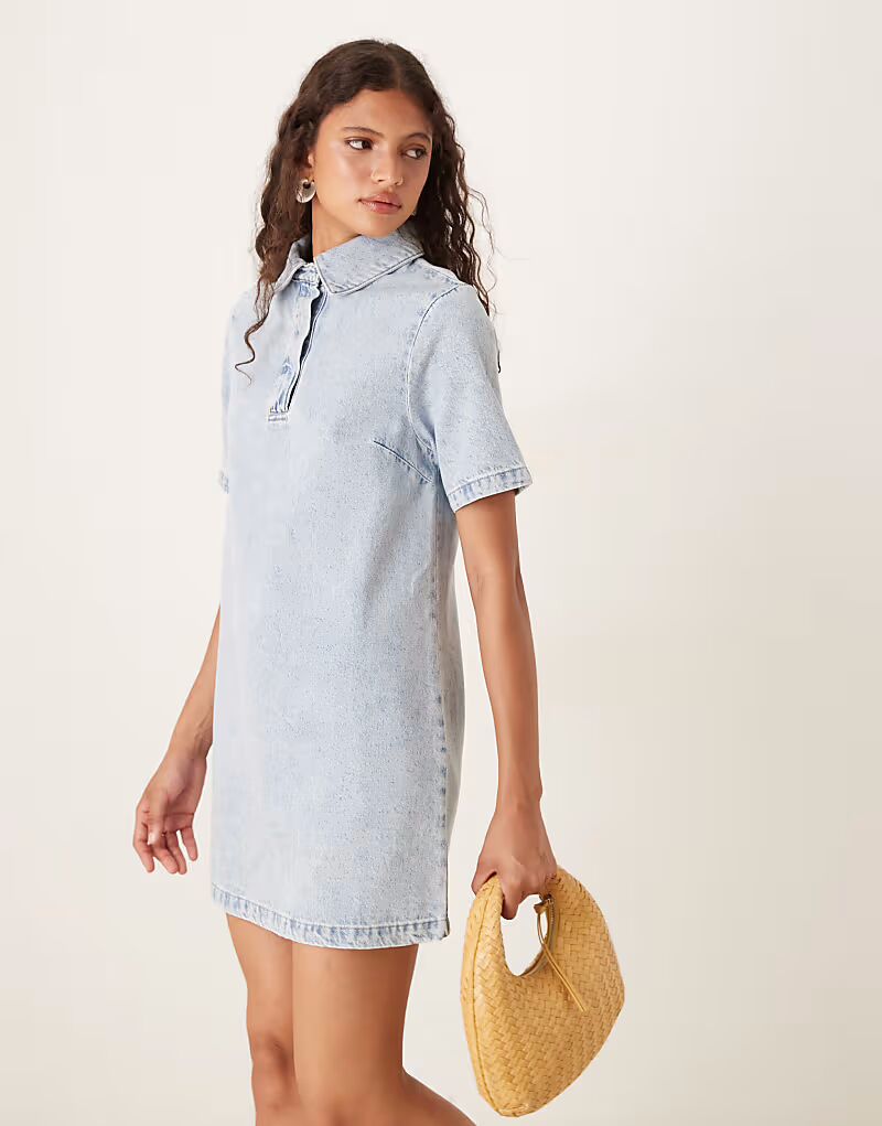 Джинсовое мини-платье-поло светло-коричневого цвета Asos Design
Джинсовое мини-платье-поло светло-коричневого цвета Asos Design