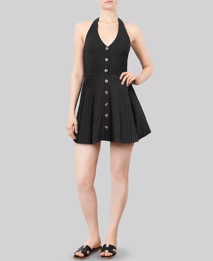 Мини-платье Crave Fame Juniors с халтер-неком и пуговицами спереди Almost Famous, черный 
Мини-платье Crave Fame Juniors с халтер-неком и пуговицами спереди Almost Famous, черный