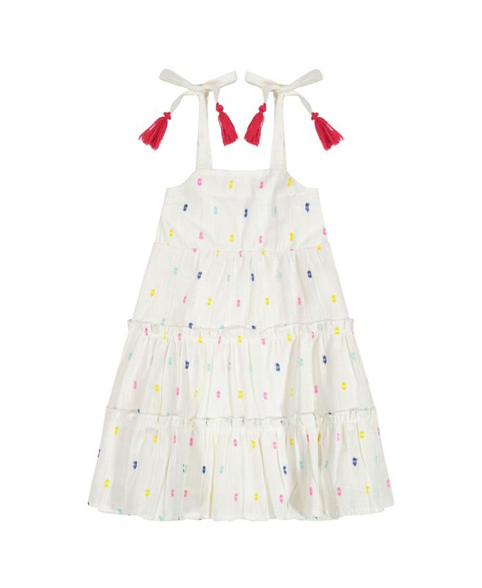 Детское платье-сарафан Bella с завязками на плечах и узором "конфетти" в горошек - для малышек и девочек постарше Mer St. Barth, белый