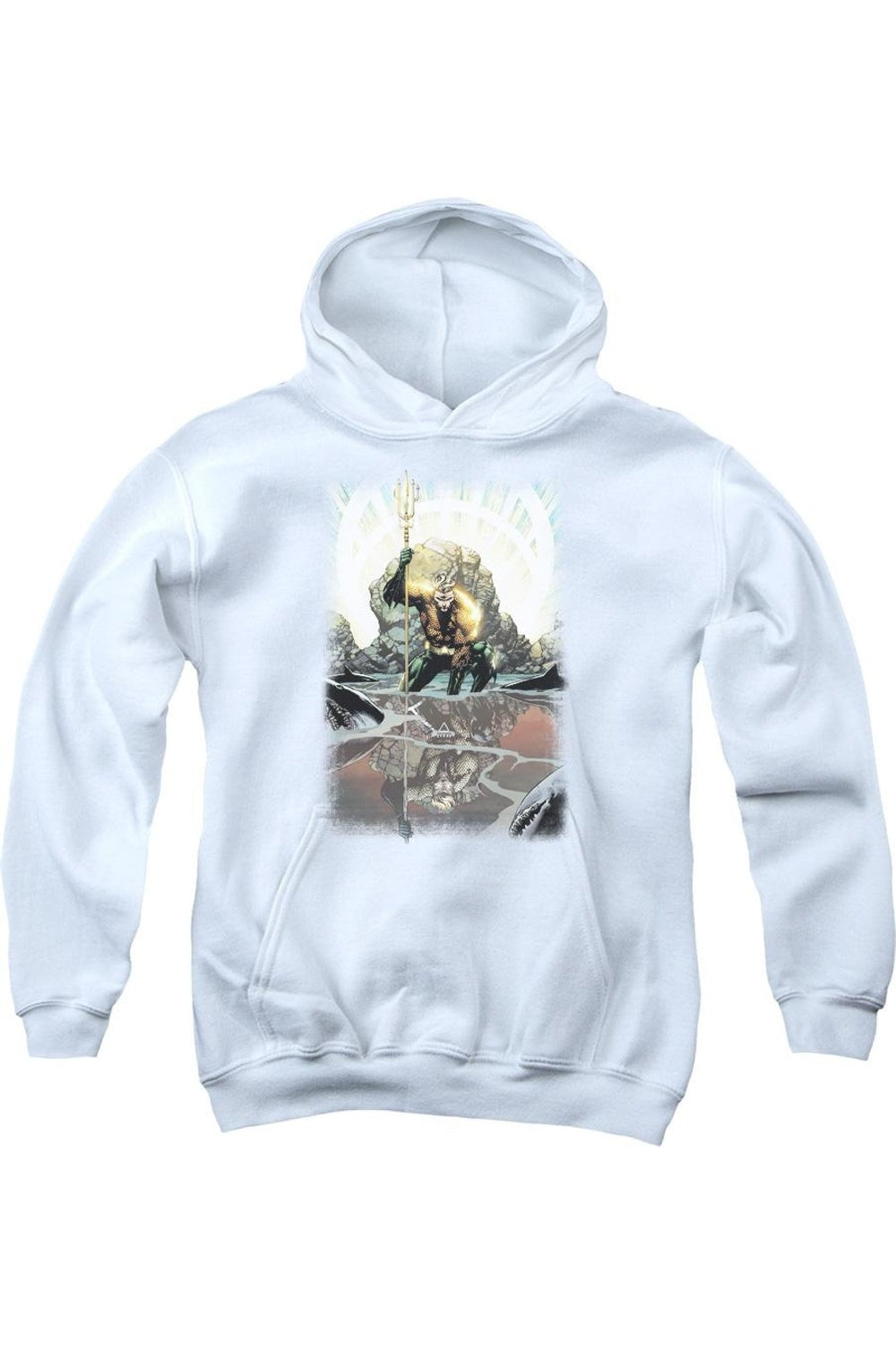 Толстовка с капюшоном Aquaman Brightest Day из Лиги Справедливости Америки для молодежи Gildan, белый 
Толстовка с капюшоном Aquaman Brightest Day из Лиги Справедливости Америки для молодежи Gildan, белый