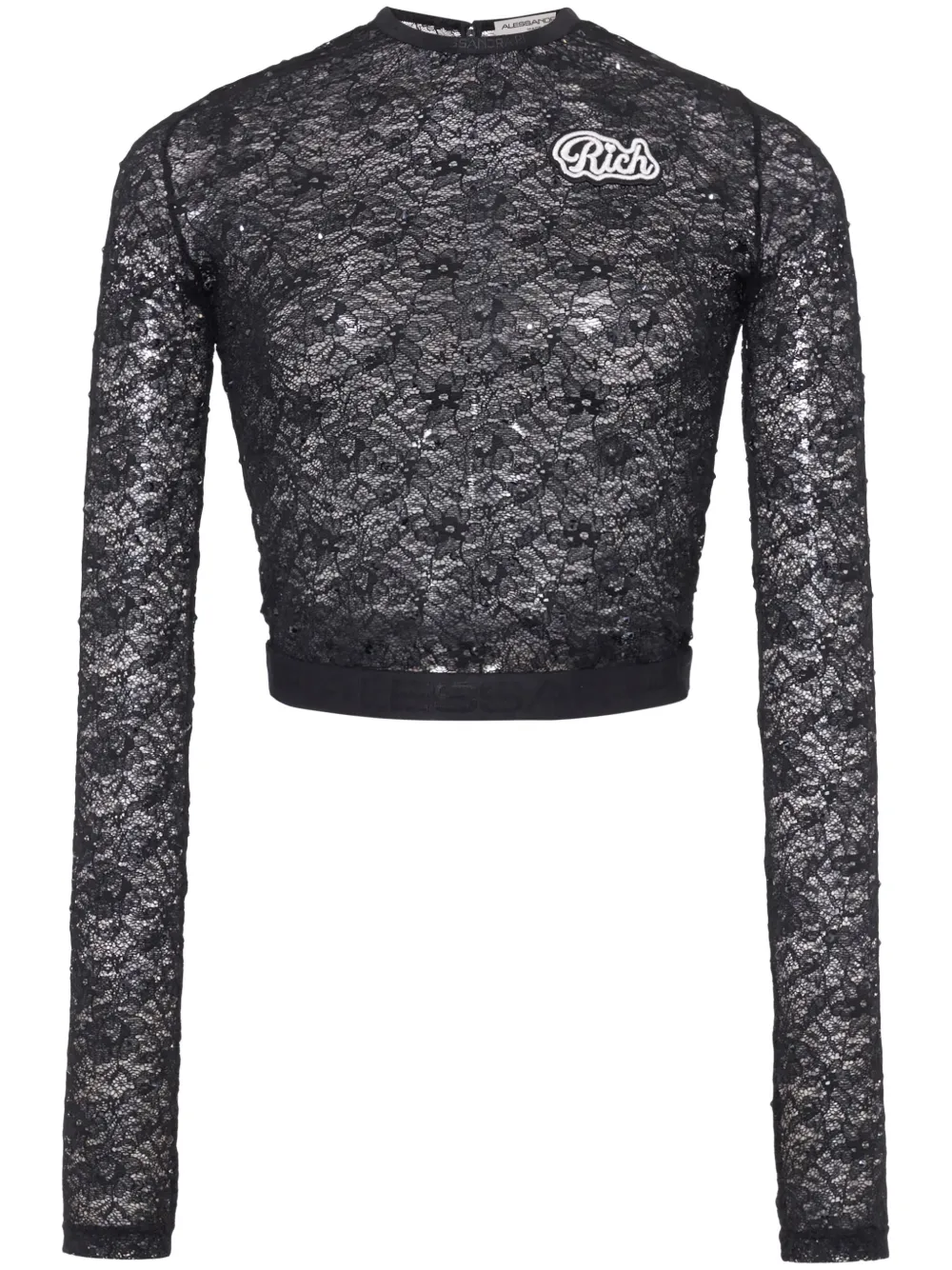 Укороченный кружевной топ с логотипом Alessandra Rich, черный
Укороченный кружевной топ с логотипом Alessandra Rich, черный