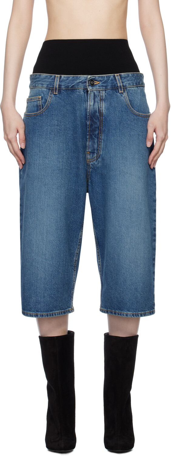 Синие джинсовые шорты-бермуды с трикотажным поясом ALAÏA
Синие джинсовые шорты-бермуды с трикотажным поясом ALAÏA