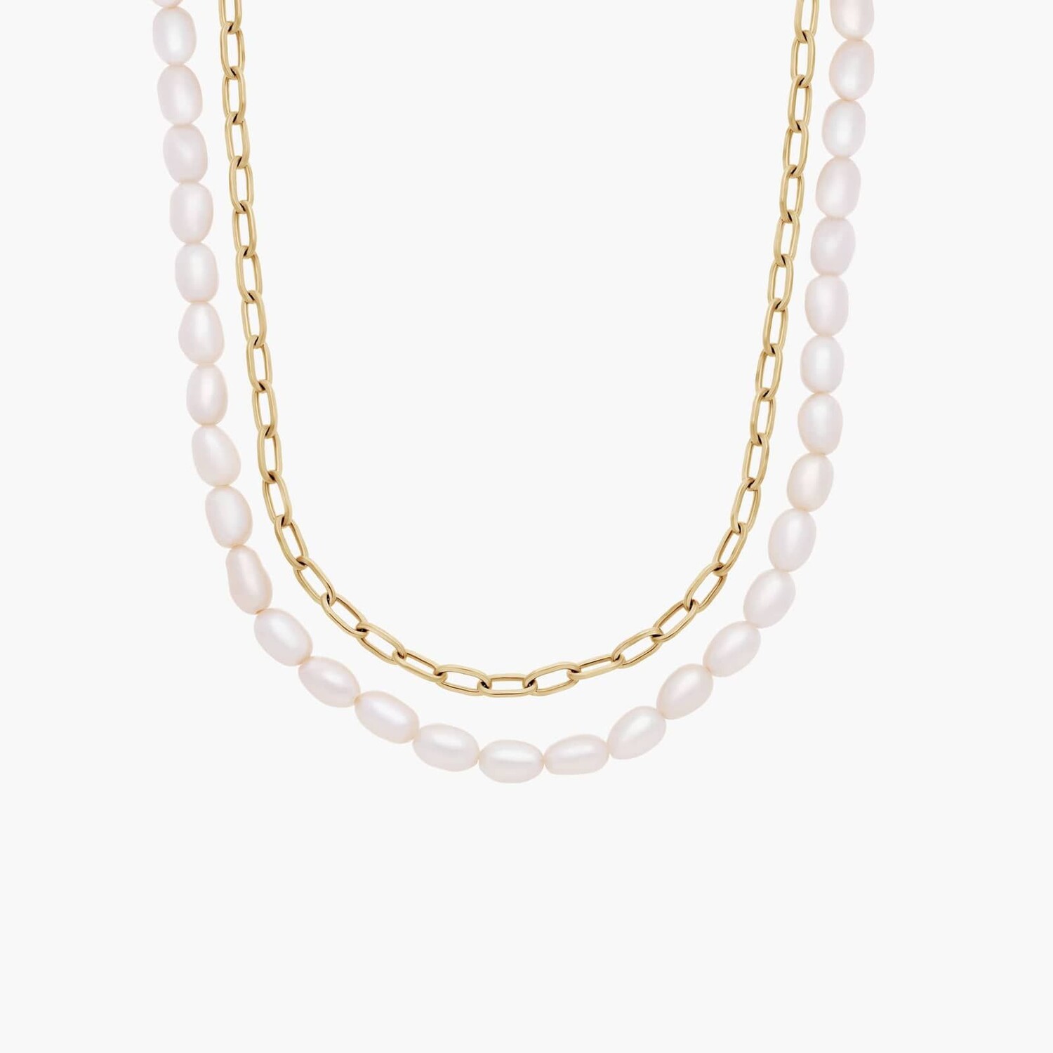Двойное ожерелье из пресноводного жемчуга и цепочки в виде скрепки из 14-каратного желтого золота Blue Nile 
Двойное ожерелье из пресноводного жемчуга и цепочки в виде скрепки из 14-каратного желтого золота Blue Nile