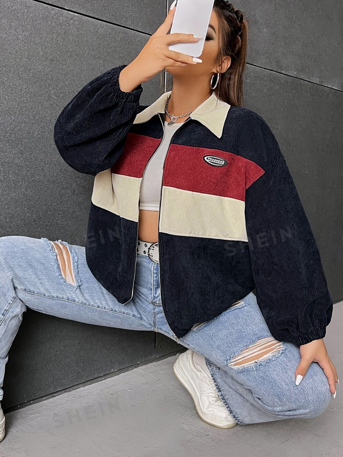 EZwear Plus Куртка Вельвет с застежкой-молнией и нашивками цветных блоков Shein, мультиколор
EZwear Plus Куртка Вельвет с застежкой-молнией и нашивками цветных блоков Shein, мультиколор