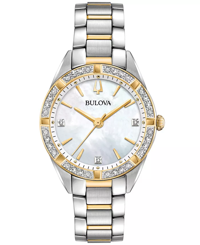 Женские часы-браслет Sutton Diamond (1/10 ct. общ. вес) из двухцветной нержавеющей стали, 32,5 мм Bulova
Женские часы-браслет Sutton Diamond (1/10 ct. общ. вес) из двухцветной нержавеющей стали, 32,5 мм Bulova