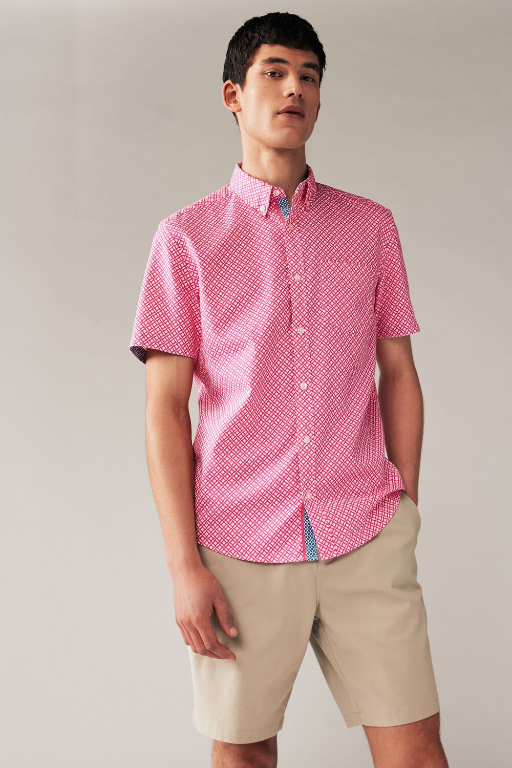 Рубашка с короткими рукавами и льняным принтом Next, розовый 
Рубашка с короткими рукавами и льняным принтом Next, розовый