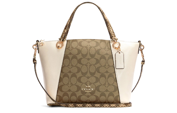 Кожаная сумка-пельмень с принтом под змеиную кожу, через плечо, женская, цвета хаки с монограммой и белая COACH 
Кожаная сумка-пельмень с принтом под змеиную кожу, через плечо, женская, цвета хаки с монограммой и белая COACH