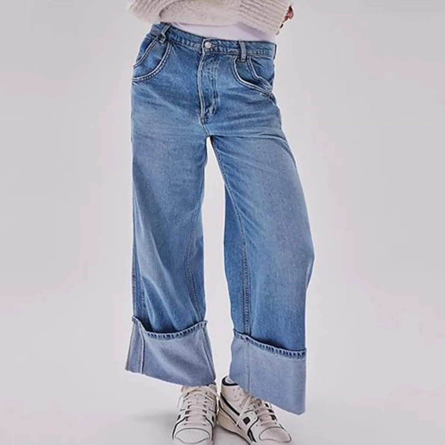 Akklian джинсы для женщин High Waisted, ретро-стирка, широкие, с манжетами и карманами
Akklian джинсы для женщин High Waisted, ретро-стирка, широкие, с манжетами и карманами