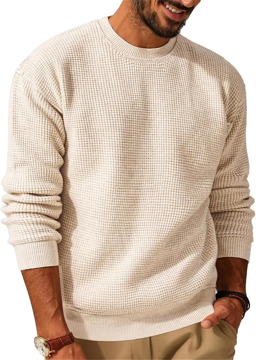 Мужской свитер с вафельной вязкой, легкий и повседневный
Мужской свитер с вафельной вязкой, легкий и повседневный