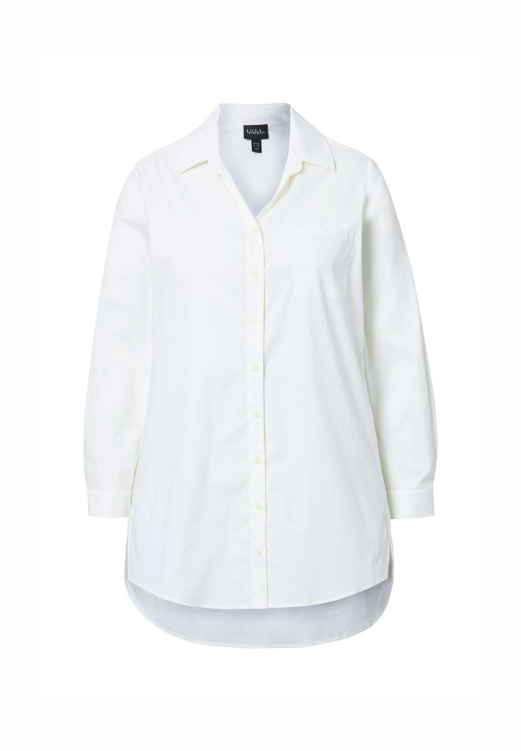 Блузка на пуговицах ZIERBÄNDER KRAGEN V-AUSSCHNITT LANGARM Ulla Popken, белый 
Блузка на пуговицах ZIERBÄNDER KRAGEN V-AUSSCHNITT LANGARM Ulla Popken, белый