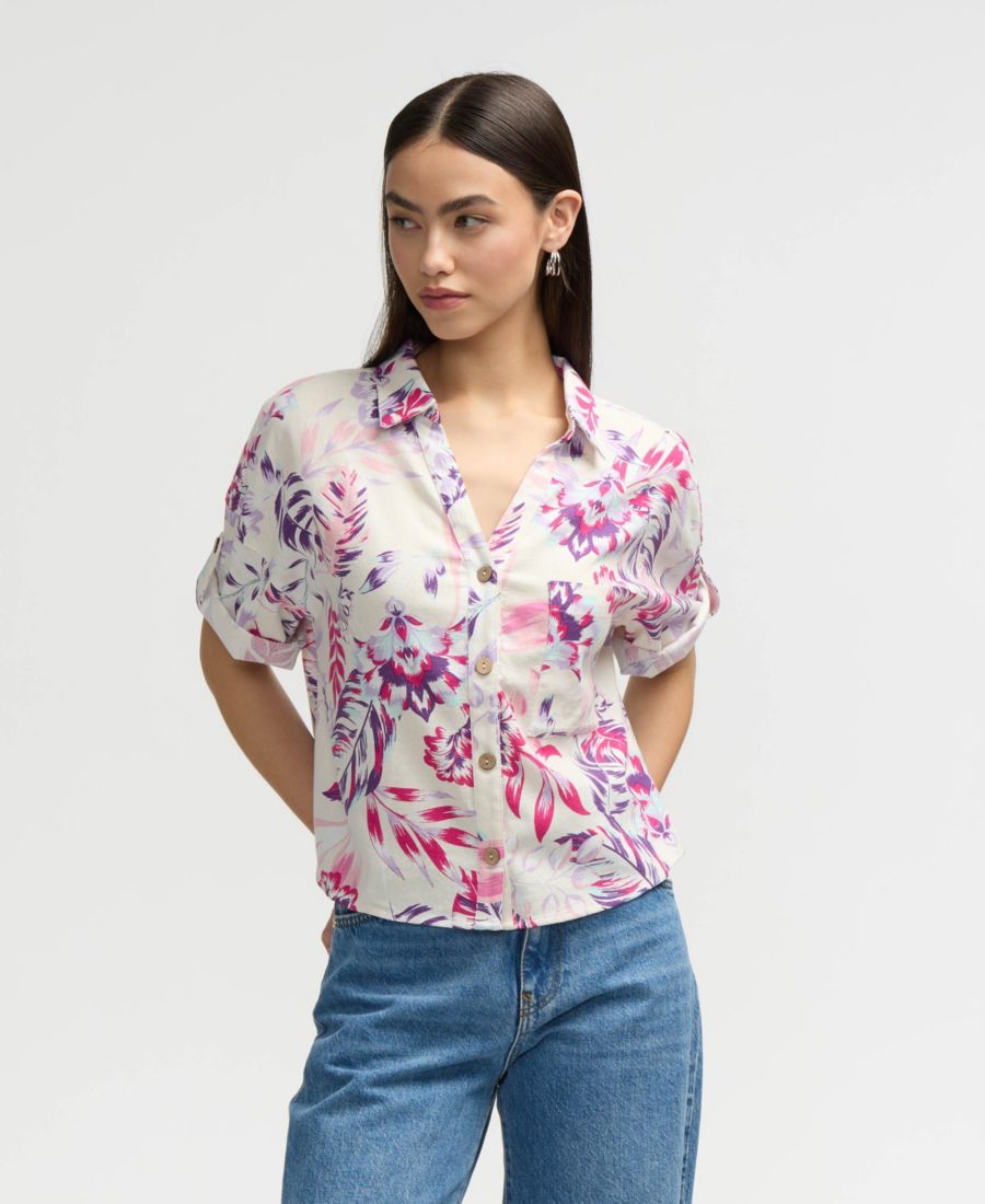 Женская укороченная рубашка на пуговицах NVLT, Tropical pink
Женская укороченная рубашка на пуговицах NVLT, Tropical pink