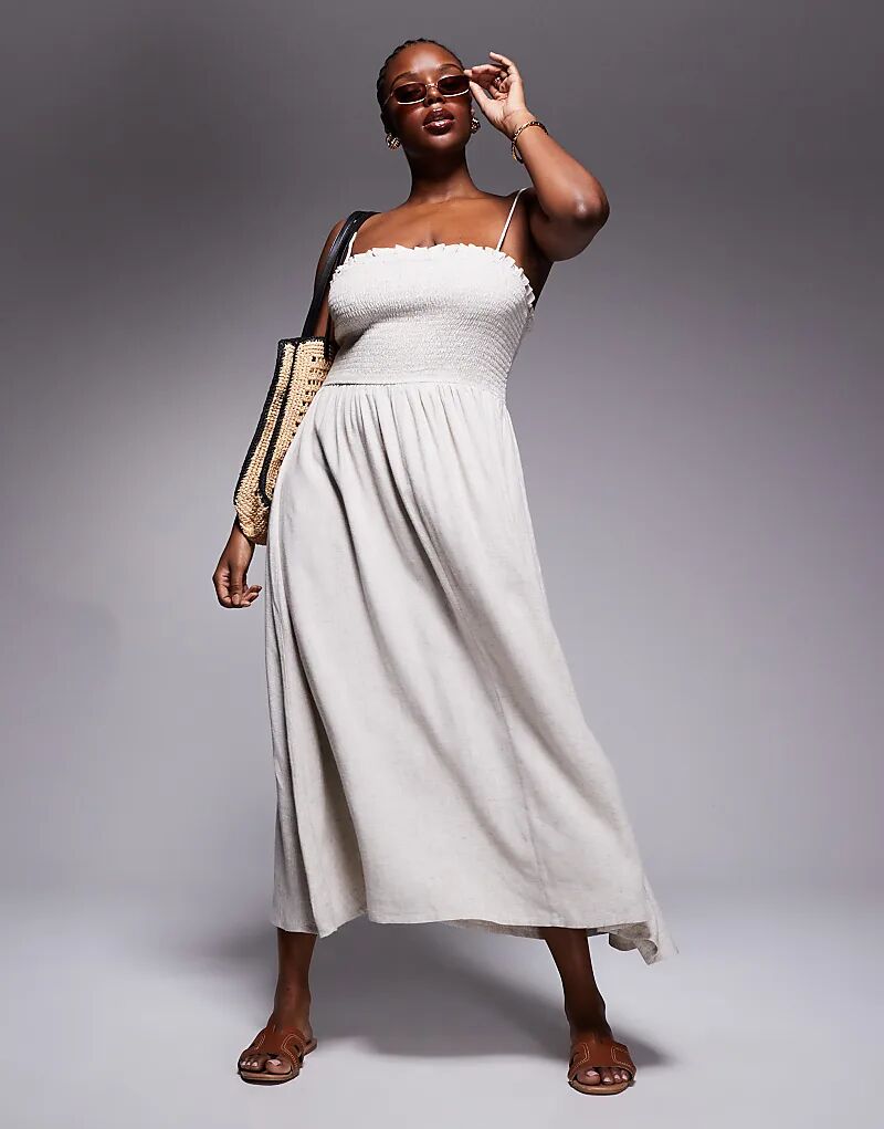 Пляжное платье-бандо Isabel из льняной смеси с присборенной юбкой в натуральном цвете ASOS