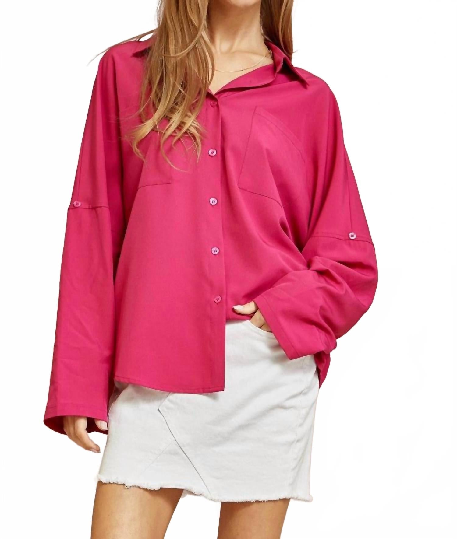 Расслабленная рубашка на пуговицах цвета мадженты ANDREE BY UNIT, Magenta
Расслабленная рубашка на пуговицах цвета мадженты ANDREE BY UNIT, Magenta