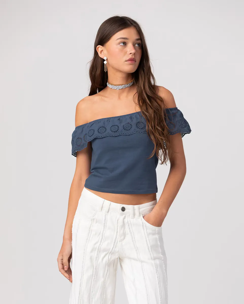 Женский топ без бретелек с цветочным ажурным узором сверху Noon, синий
Женский топ без бретелек с цветочным ажурным узором сверху Noon, синий