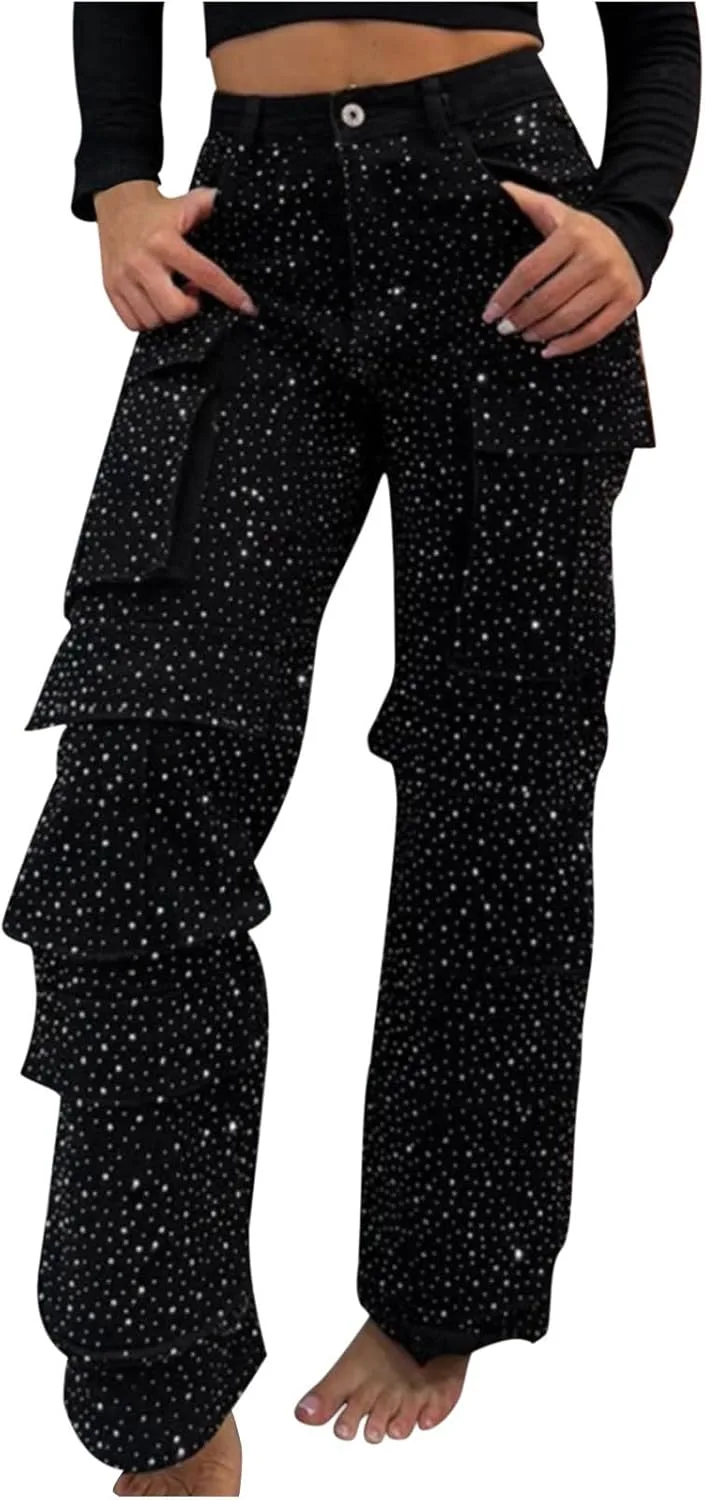 Oplxuo женские джинсы с карманами и стразами, высокие и широкие
Oplxuo женские джинсы с карманами и стразами, высокие и широкие