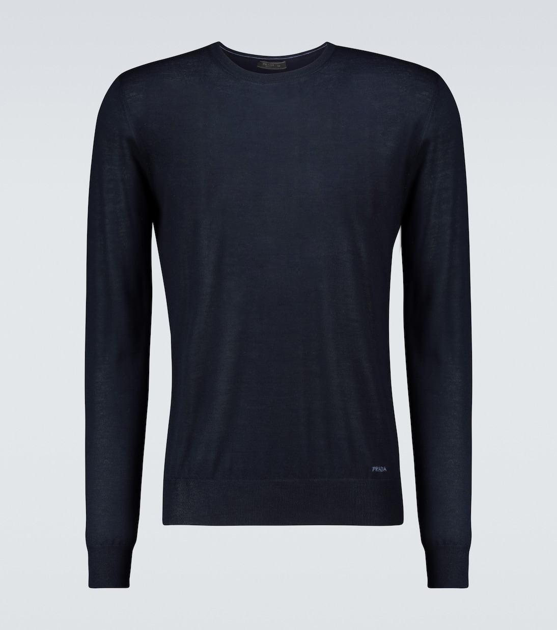 Кашемировый свитер с круглым вырезом Prada, синий
Кашемировый свитер с круглым вырезом Prada, синий