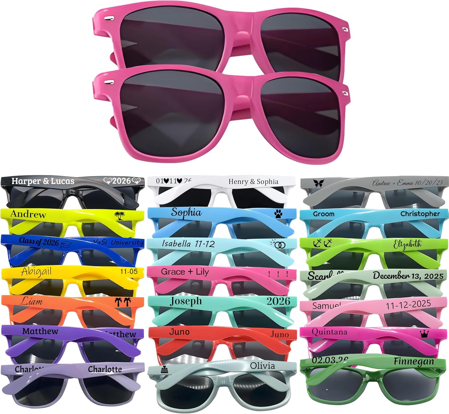 Свадебные солнцезащитные очки на заказ, персонализированные солнцезащитные очки с защитой от УФ-излучения, сувениры для вечеринок, классические ретро-солнцезащитные очки для мужчин и женщин DFDG, Hot Pink
Свадебные солнцезащитные очки на заказ, персонализированные солнцезащитные очки с защитой от УФ-излучения, сувениры для вечеринок, классические ретро-солнцезащитные очки для мужчин и женщин DFDG, Hot Pink