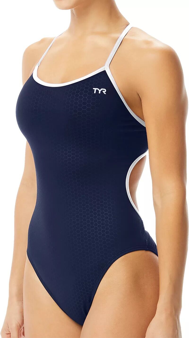 Женский цельный купальник Tyr Hexa Trinityfit, темно-синий/белый 
Женский цельный купальник Tyr Hexa Trinityfit, темно-синий/белый