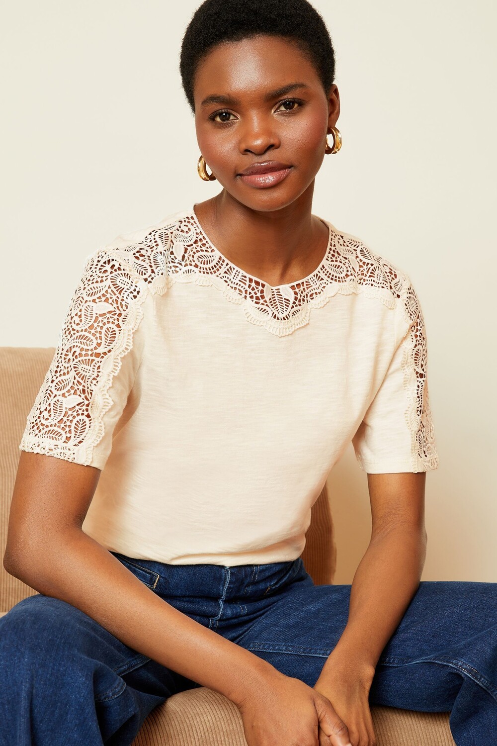 Трикотажный топ с короткими рукавами и кружевными вставками связанными крючком Love & Roses, белый
Трикотажный топ с короткими рукавами и кружевными вставками связанными крючком Love & Roses, белый