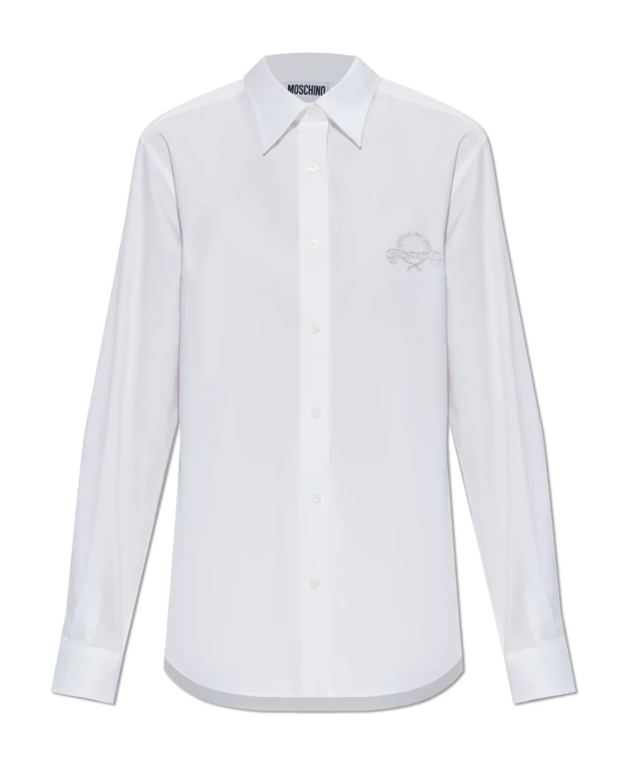 Хлопковая рубашка с вышитым логотипом Moschino, белый
Хлопковая рубашка с вышитым логотипом Moschino, белый