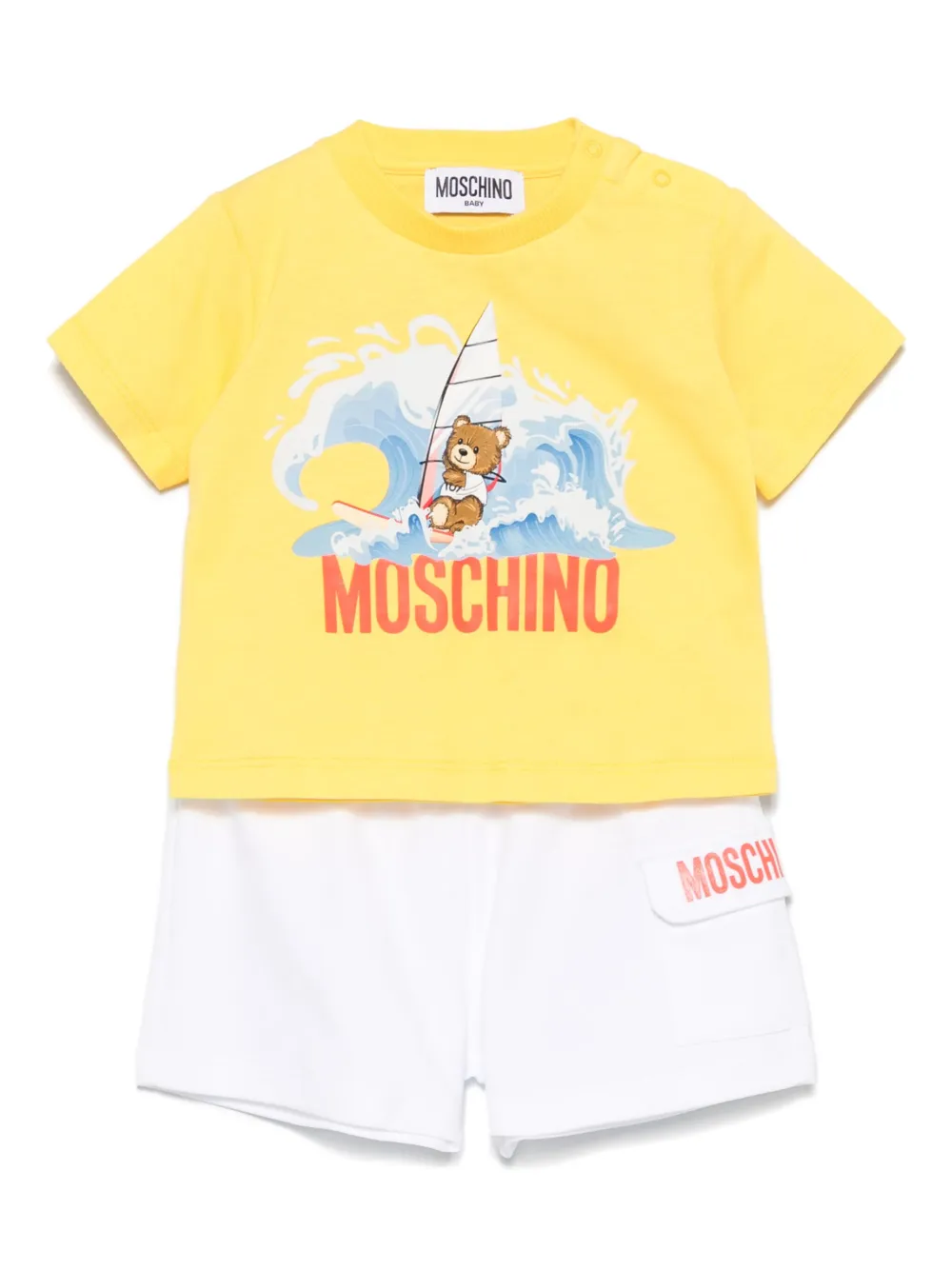 Комплект из футболки и шортов с логотипом Moschino Kids, белый
Комплект из футболки и шортов с логотипом Moschino Kids, белый
