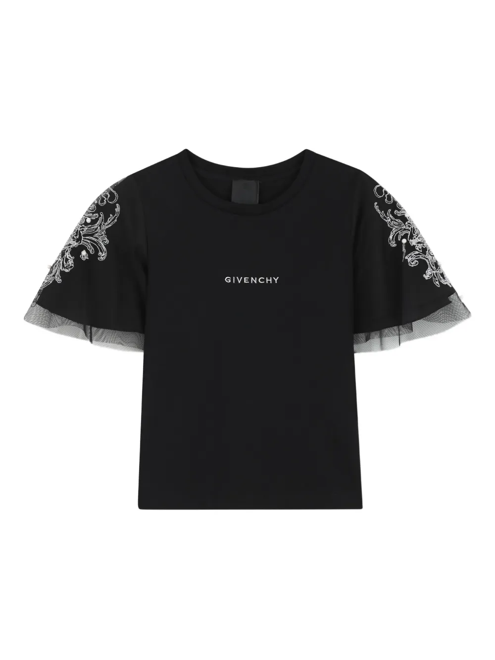 Футболка с рукавами из тюля и вышивкой Givenchy Kids, черный
Футболка с рукавами из тюля и вышивкой Givenchy Kids, черный