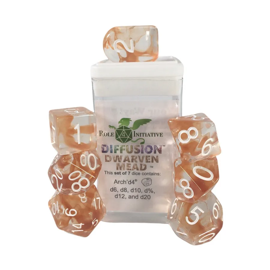 Многогранные игральные кости — гномья медовуха, арка d4 с белыми цифрами (7), Game Dice - Diffusion (Role 4 Initiative) 
Многогранные игральные кости — гномья медовуха, арка d4 с белыми цифрами (7), Game Dice - Diffusion (Role 4 Initiative)