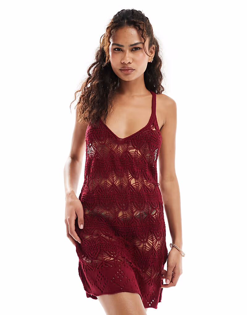 Платье-комбинация Miss Selfridge, связанное крючком, бордового цвета
Платье-комбинация Miss Selfridge, связанное крючком, бордового цвета