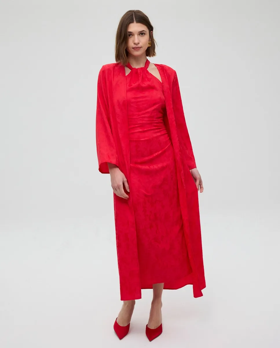 Платье миди на бретелях + жаккардовый кафтан Mioh, красный
Платье миди на бретелях + жаккардовый кафтан Mioh, красный