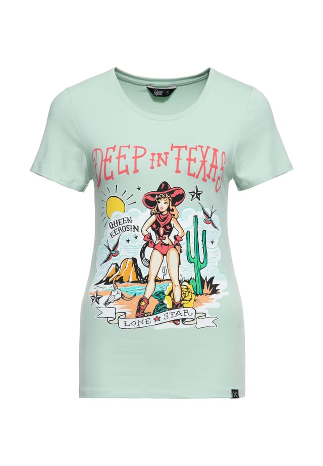 Футболка с ретро-принтом спереди в глубине Техаса Queen Kerosin, зеленый
Футболка с ретро-принтом спереди в глубине Техаса Queen Kerosin, зеленый