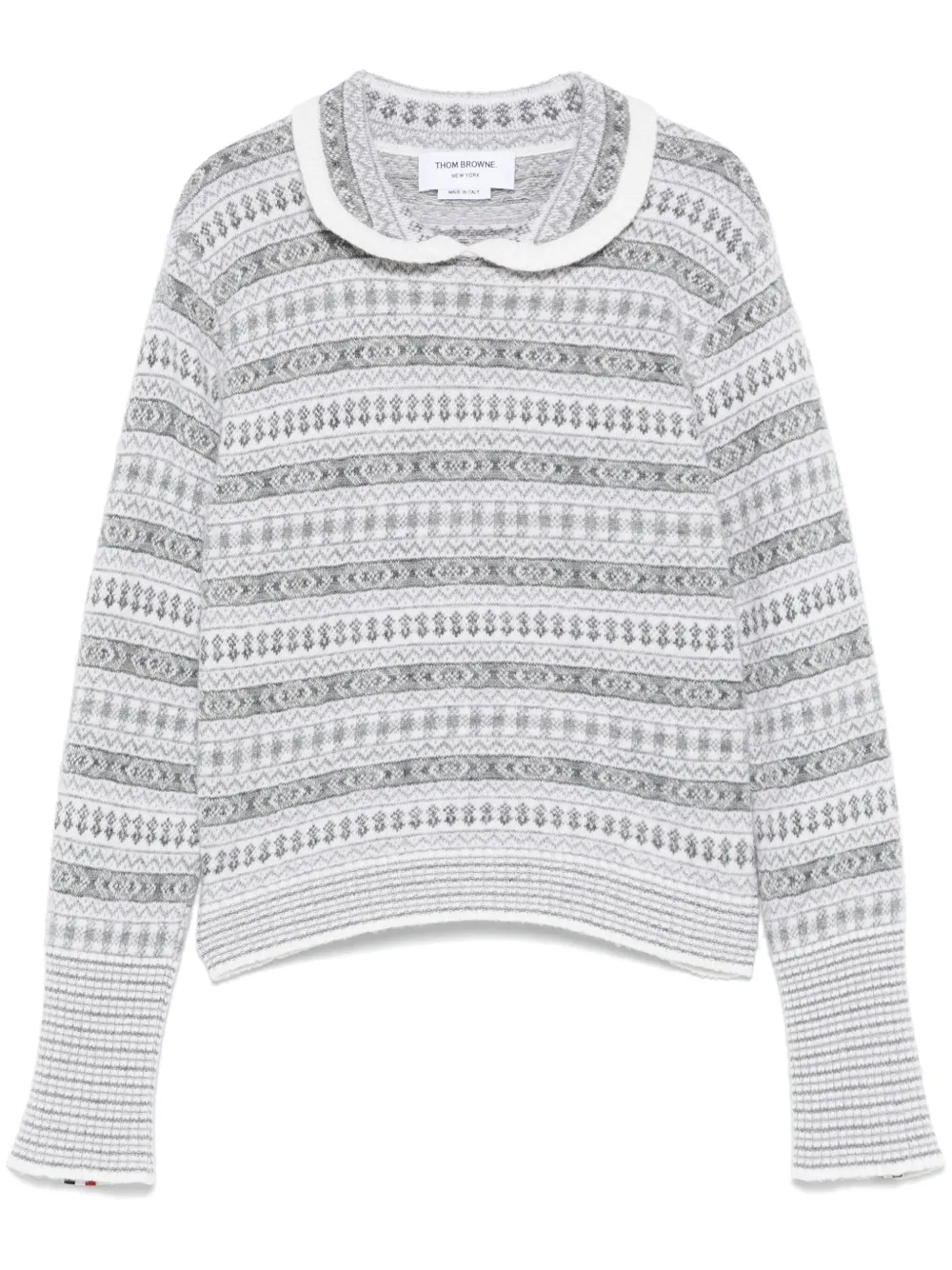 Жаккардовый свитер с воротником Питер Пэн и узором фэр-айл THOM BROWNE, белый
Жаккардовый свитер с воротником Питер Пэн и узором фэр-айл THOM BROWNE, белый