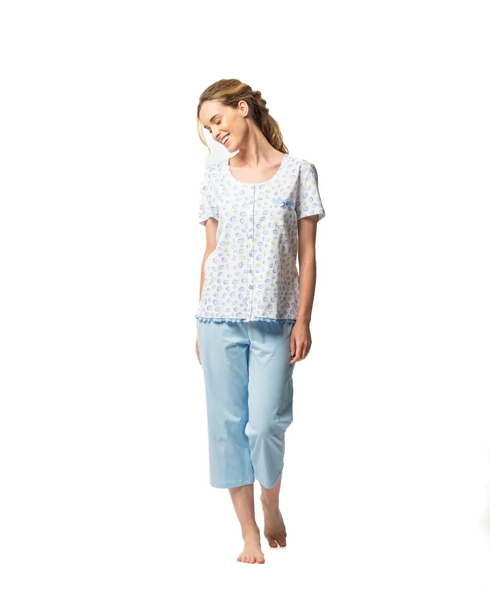 Женская пижама с короткими рукавами и пиратскими штанами Egatex, светло-голубой
Женская пижама с короткими рукавами и пиратскими штанами Egatex, светло-голубой